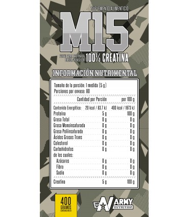 Monohidrato de Creatina M15 400gr Army Nutrition